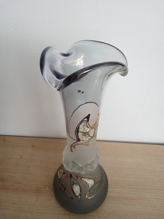 Image 1 of Trovato unico Geea Romania vaso di vetro bella brocant giocoso blu chiaro satinato