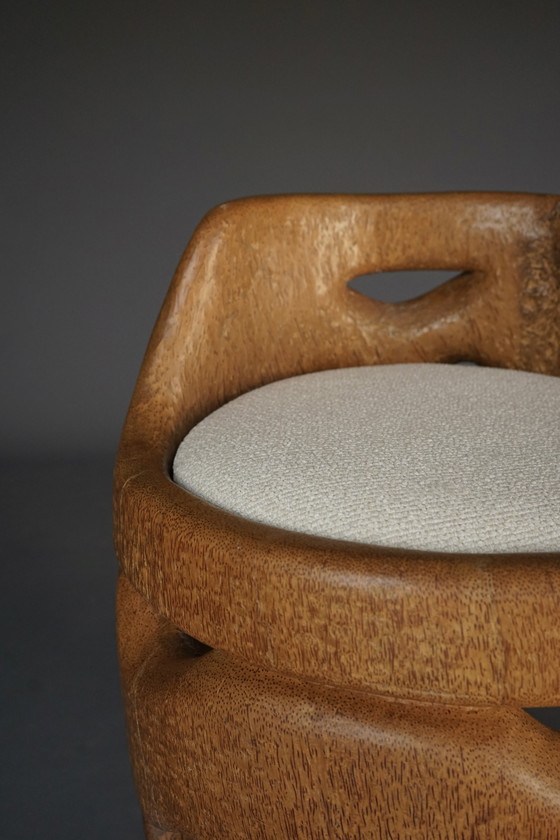 Image 1 of Silla auxiliar orgánica de madera maciza de palma, años 70
