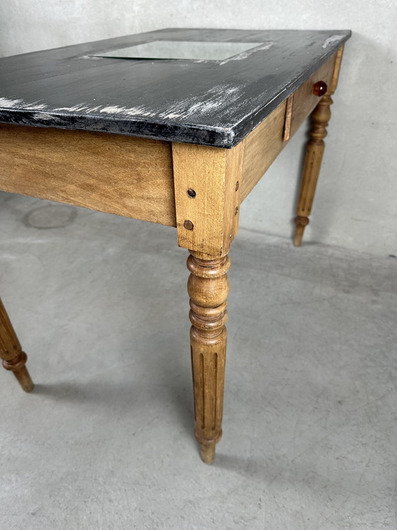 Antique Wooden Work Table – Side tables, Glass (photo 13 of 14)
