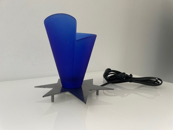 Image 1 of Vintage Zicoli design lamp sapphire blue glass stainless steel