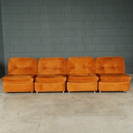 Groupe de sièges modulaires du milieu du siècle - velours orange - années 1970