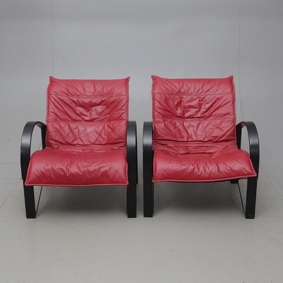Image 1 of IKEA - Tord Björklund - Armchair - Leather, Wood, Metal - Pair of armchairs - 'Polhem'