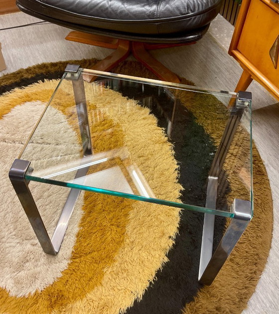 Image 1 of Table basse Draenert originale – plateau en verre et acier chromé mat – un classique du design vintage