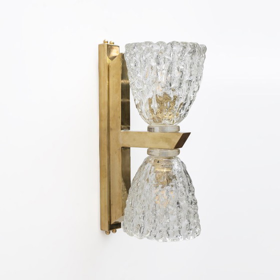 Image 1 of Coppia di lampade in vetro di Murano e ottone in stile Art Decò