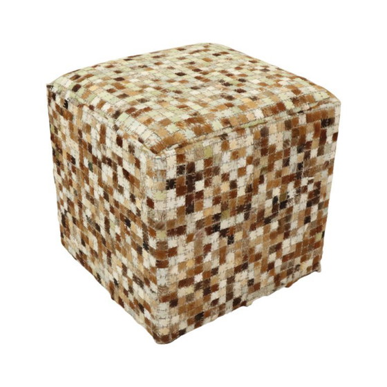 Image 1 of Vintage Vierkante Poef Geitenleer