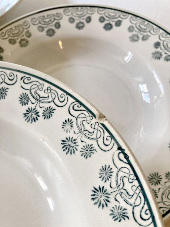 Image 1 of 6 assiettes creuses Digoin & sarreguemines, décors fleuri vert émeraude