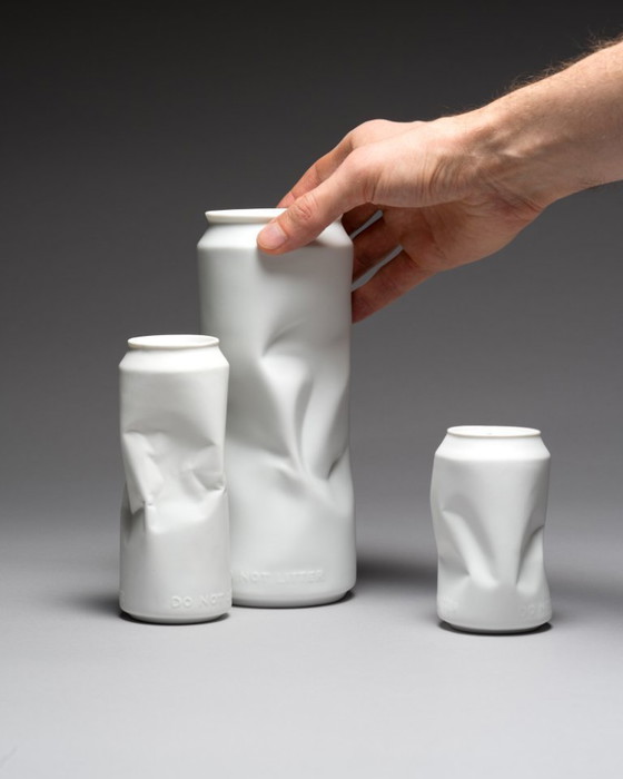 Image 1 of "Do Not Litter" Rosenthal Studio-Line Tin Can Vase TRIO 20cm 14cm 10cm Coca-Cola