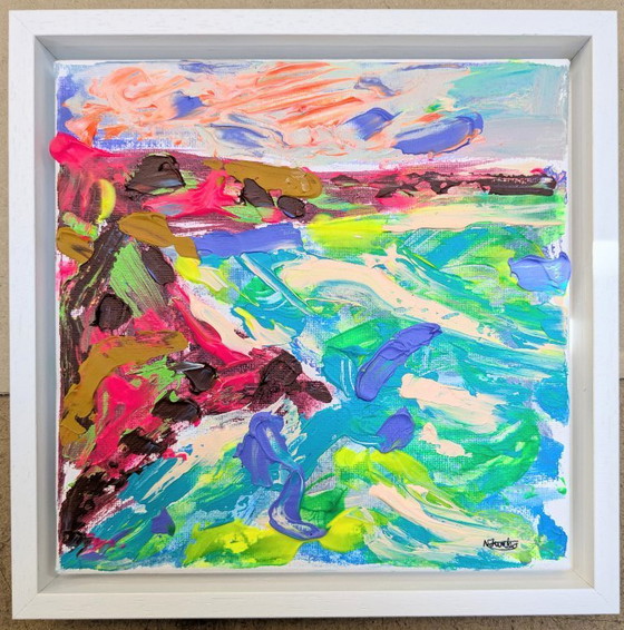 Image 1 of NORTH CORNWALL SEASCAPE ORIGINAL CANVAS 20x20cm NIGEL WATERS SIGNED HOLIDAY BUDE