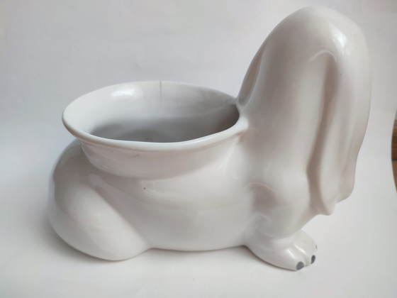 Pot de fleurs vintage en céramique blanche avec un chien kitsch – Cache pots, Ceramic (photo 4 of 8)