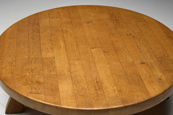 Image 1 of Brutalist Round Coffee Table in Solid Wood, France, 1960s