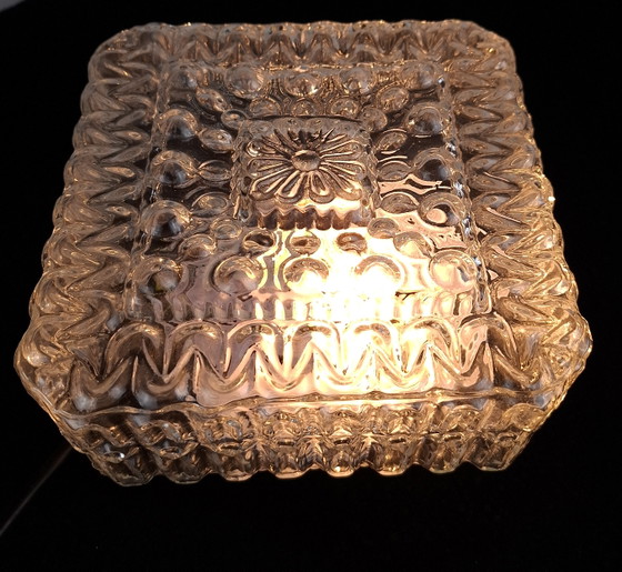 Image 1 of Lampada da soffitto vintage in vetro trasparente effetto ghiaccio degli anni '70.