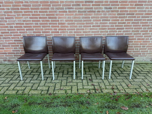 4x Leolux Myto eetkamerstoelen bruin leer.