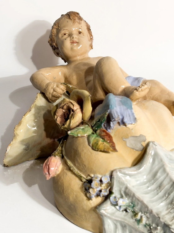 Keramik-Wandregal aus dem 19. Jahrhundert mit Putto und Muschel – Dekorative Objekte, Ceramic (photo 4 of 17)