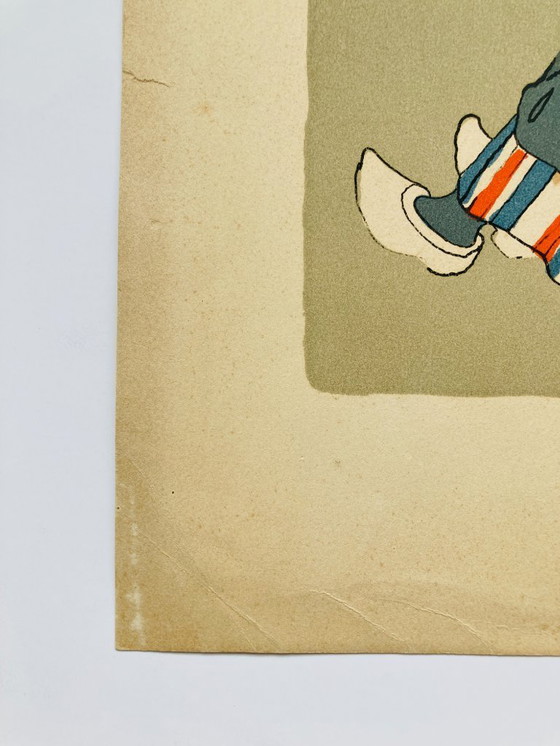 Image 1 of Lars Norrman - Vintage Lithografie - Vrouw in Nederlandse Klederdracht