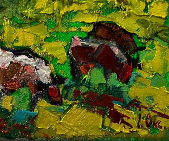 Original Oil Painting Summer Nature Landscape Cows Are Grazing In The Meadow – Paintings & Drawings, Canvas (photo 5 of 8)