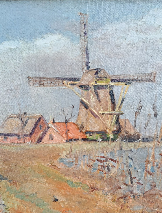 Image 1 of Gemälde einer niederländischen Landschaft mit einer Mühle