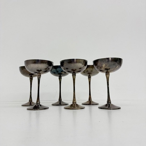 Image 1 of Set of 6 brass silver plated champagne coupes , 1970s Italy