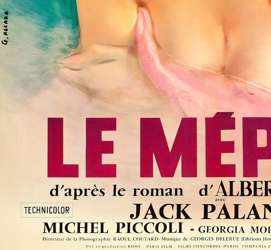 Image 1 of Le Mépris - Film by Godard 1963, M. Piccoli and B. Bardot - Poster 70x100 cm