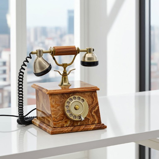 Telefono rotante vintage in marmo onice