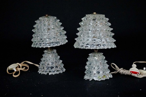 Image 1 of Par de lámparas de mesa italianas de cristal de Murano "Rostrato" de Ercole Barovier, década de 1940