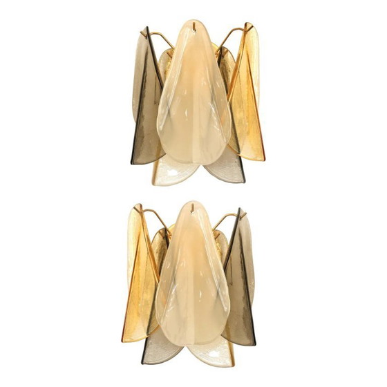 Image 1 of Contemporary Modern Multicolor Amber "Rondini" Murano Wall Sconces- Set of Two