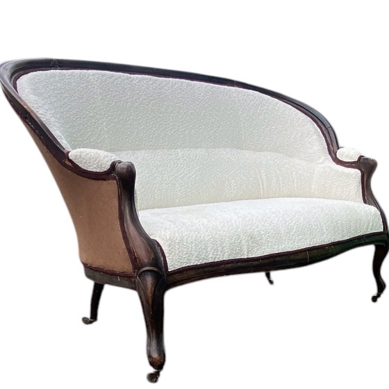 Banc ancien, retapissé, Bois, Textile, Marron (photo 3 sur 9)