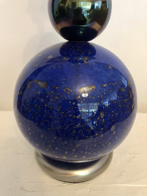 Image 1 of Vintage Blue Gold Blown Glass Table Lamp 1980s/1990s