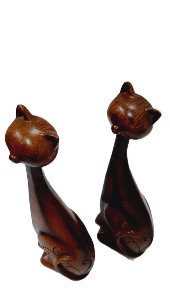 Image 1 of Statuettes de chats en résine, lot de deux