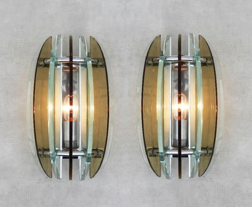Coppia di applique da parete in vetro Veca, metà secolo, Italia, circa 1970