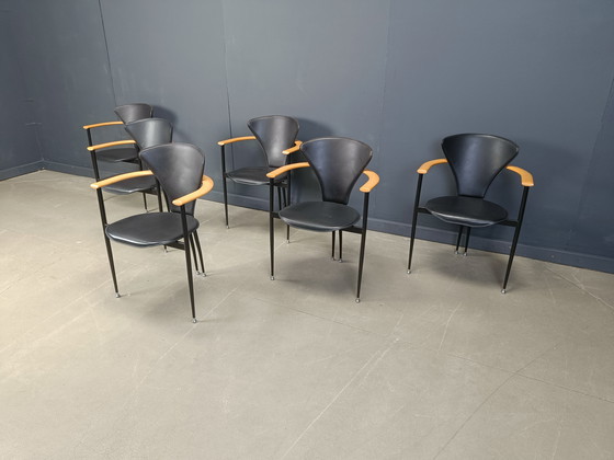 Image 1 of Vintage leren fauteuils van Arrben Italië, jaren 1980 - Set van 6