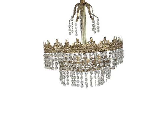Image 1 of Chandelier - Hollywood Regency - gilded - crystal - 3rd quarter of the 20th century