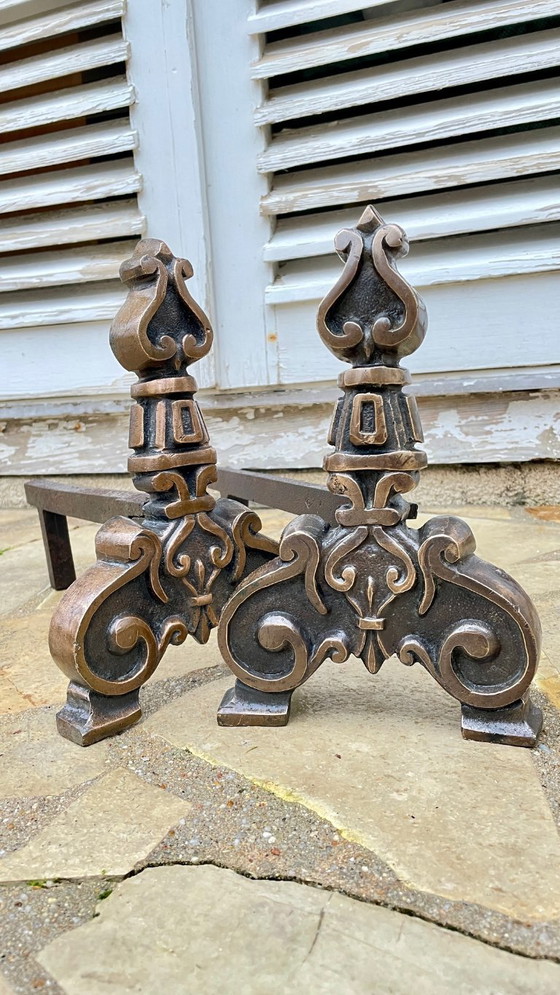 Pair of Vintage Solid Brass Fire Dogs – Candle holders, Cast Iron (photo 2 of 36)