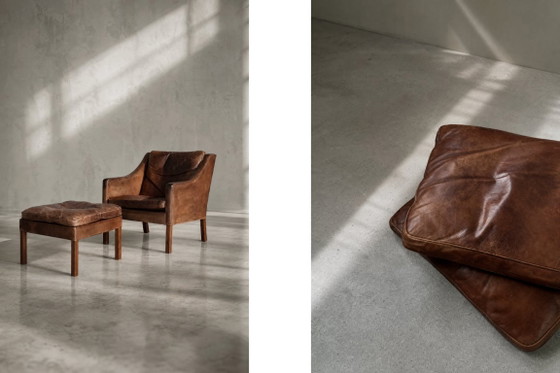 Vintage Mid-Century Deense moderne lounge lederen stoel & poef model 2207 door Børge Mogensen voor (photo 11 of 51)