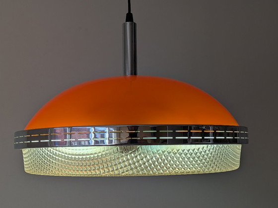 Image 1 of Vintage Space Age "UFO" hanglamp van Massive Belgium – Oranje & Chroom