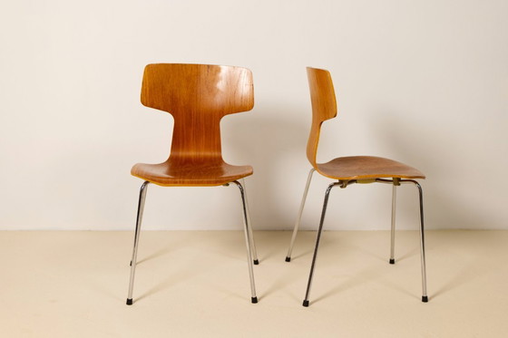 Image 1 of 8x Teak T Chairs by Arne Jacobsen, Fritz Hansen, 1980s