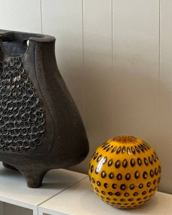 Image 1 of Antique Black And Yellow Speckled Glass Vase