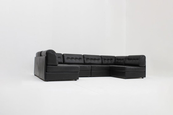 Image 1 of Divano angolare modulare vintage in pelle nera anni '70