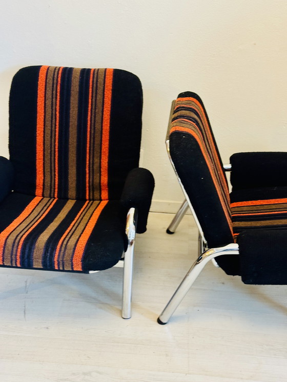 Image 1 of Fauteuils vintage à structure tubulaire chromée épaisse, années 1970