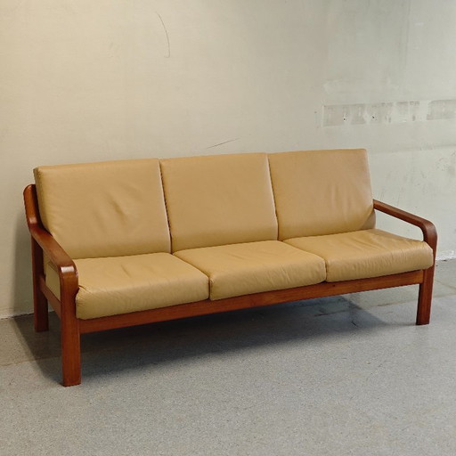 Sofá vintage de 3 plazas L. Olsen En Søn Møbelfabrik – 3 5 zitsbanken, Leather, Wood