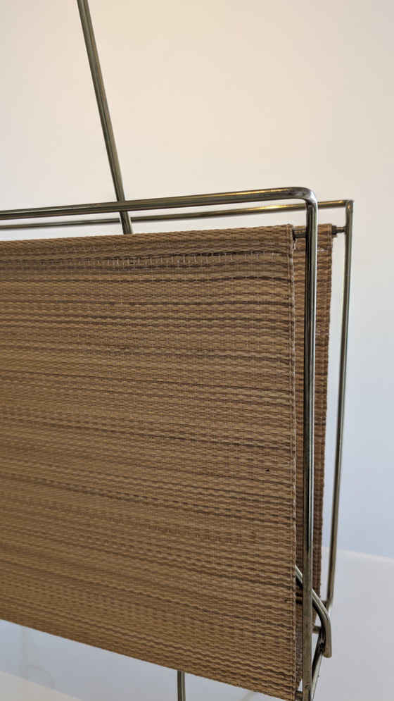 Image 1 of Swedish brass and raffia fabric magazine rack - 1960's