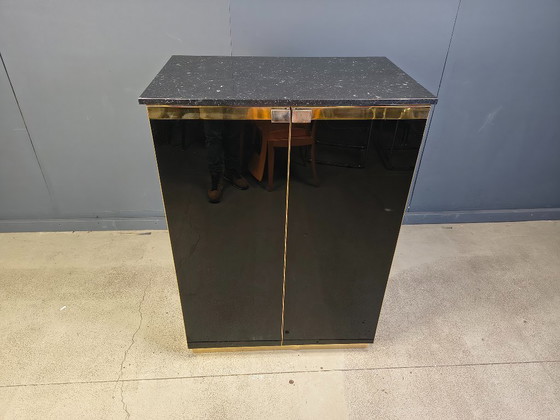 Image 1 of Bar de style Maison Jansen en laque noire et marbre, années 1970