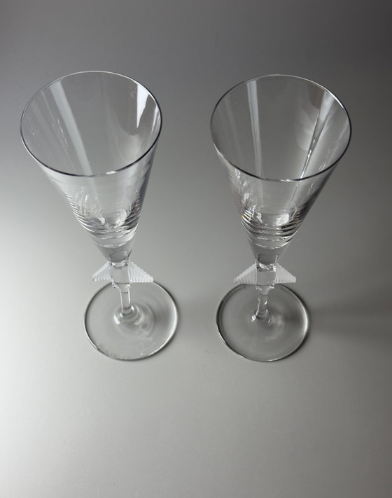 Image 1 of Paar Art Deco kristallen champagneglazen - Royales de Champagne, Frankrijk