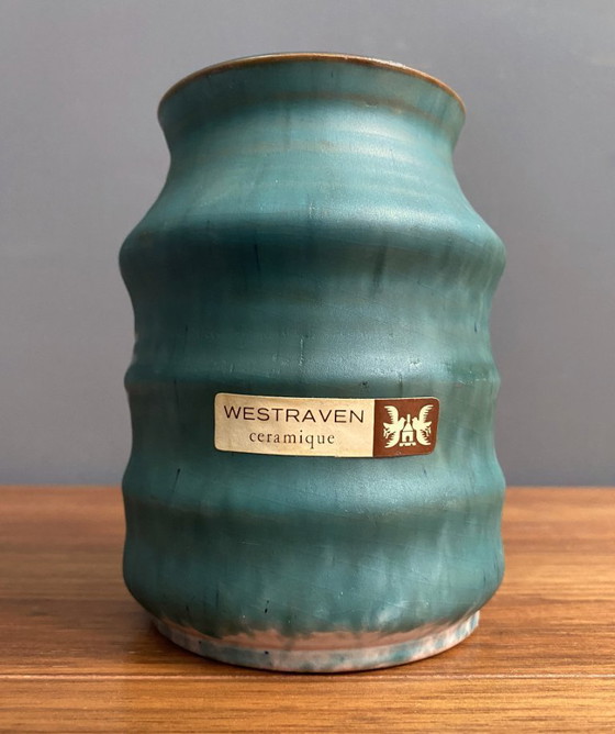 Image 1 of Westraven ceramique Utrecht blue vase 1970s