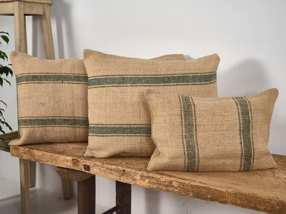Cojín de lino antiguo a rayas verdes - Dimensiones: 50x50-2, Cojines, Rustic (foto 5 de 7)
