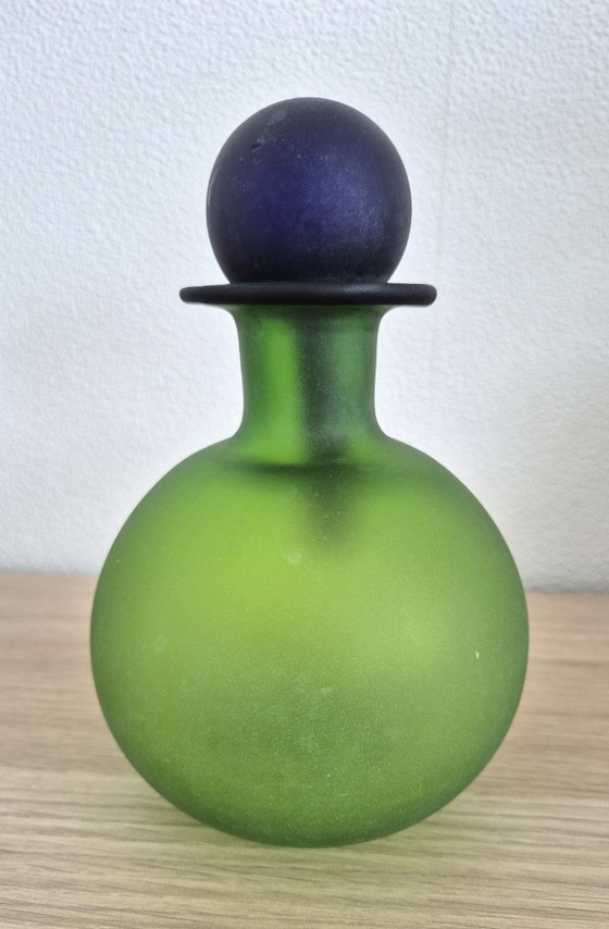 Vintage Murano satin green glass bottle/decanter with stopper – Glass & Decanter, Murano Glass (photo 6 of 6)