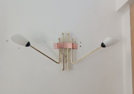 Importante applique murale laiton verre opalin 1960s