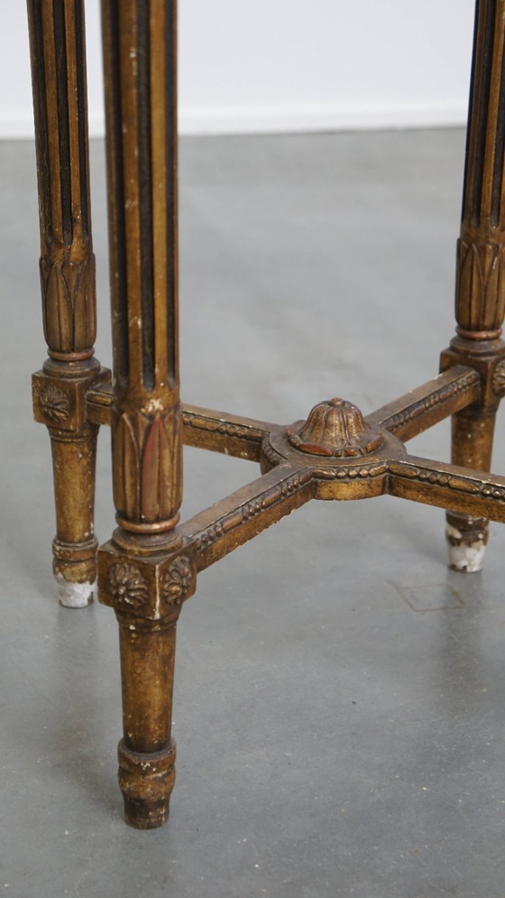 Image 1 of Antique French round gold side table with a marble top