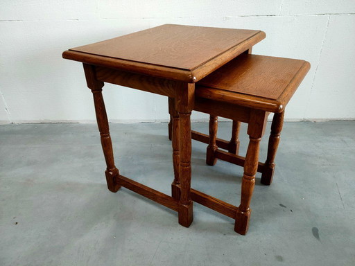 Set di 2 tavolini laterali in rovere, tavolino per piante, tavolino da caffè