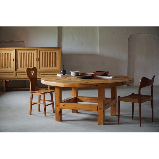 Image 1 of Vintage round dining table in solid pine by Sven Larsson, 1960s