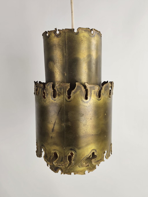 Lampe suspendue en cuivre brutaliste Svend Aage Holm Sorensen